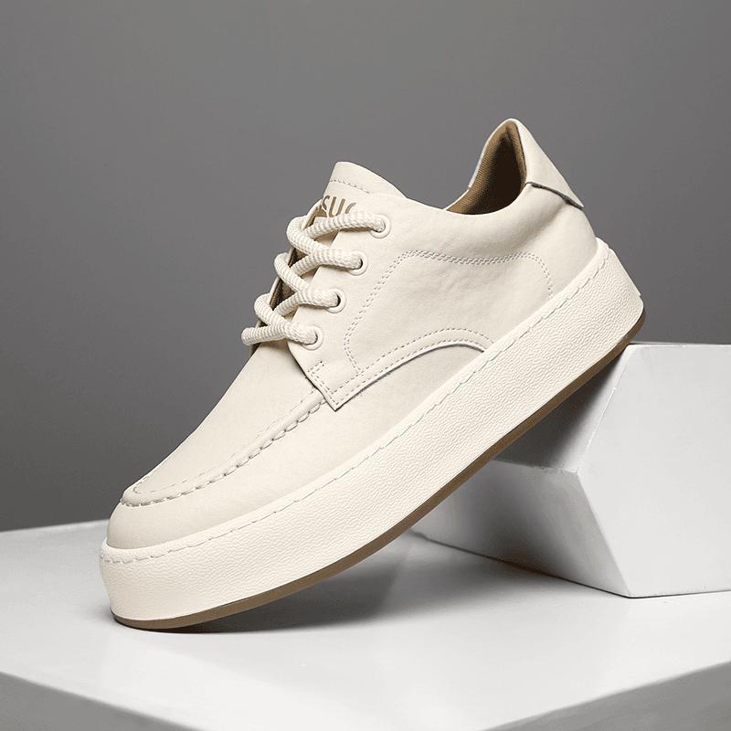 Men's White Breathable Soft-Soled Soft-Upper Lace-Up Casual Shoes